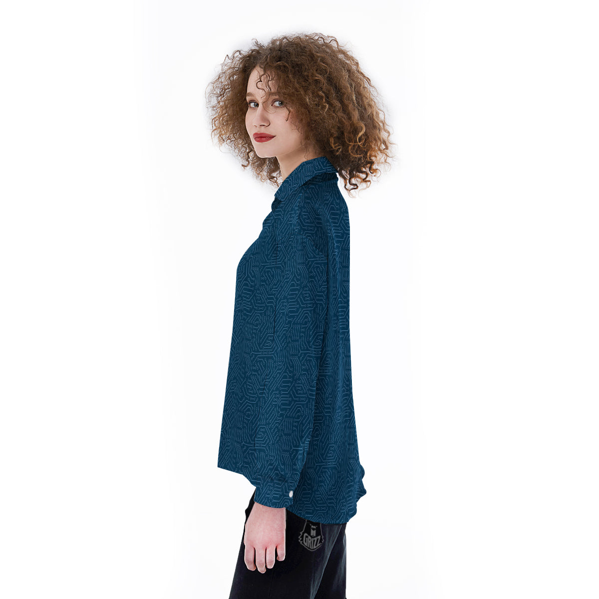 Circuit Blue Print Pattern Women's Long Sleeve Shirts-grizzshop