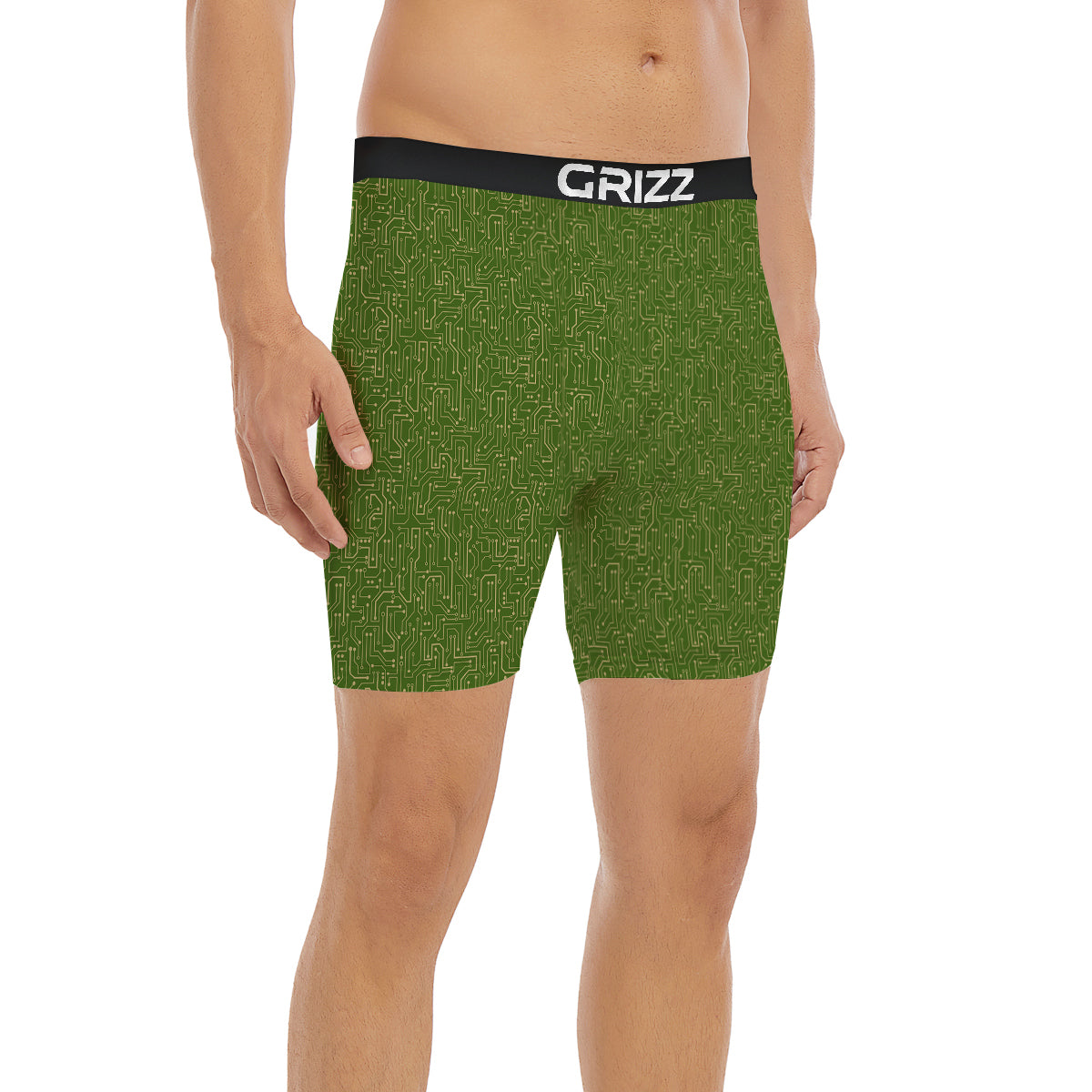 Circuit Green Print Pattern Boxer Briefs-grizzshop