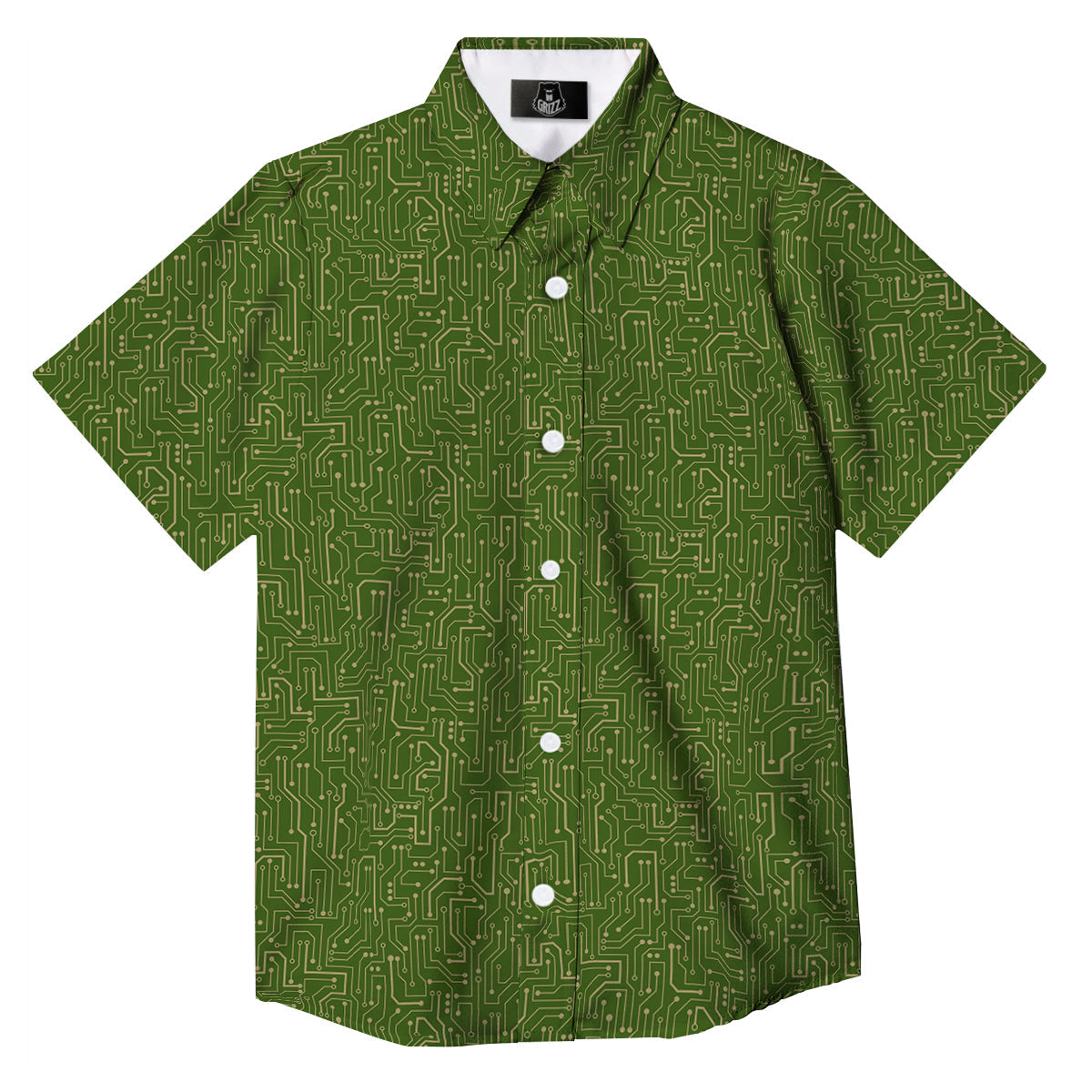 Circuit Green Print Pattern Button Up Shirt-grizzshop