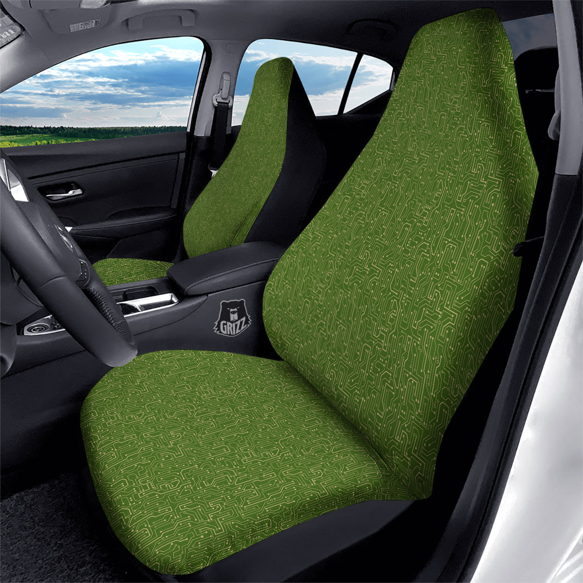 Circuit Green Print Pattern Car Seat Covers-grizzshop