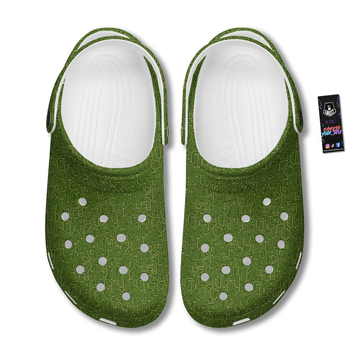 Circuit Green Print Pattern Clog-grizzshop