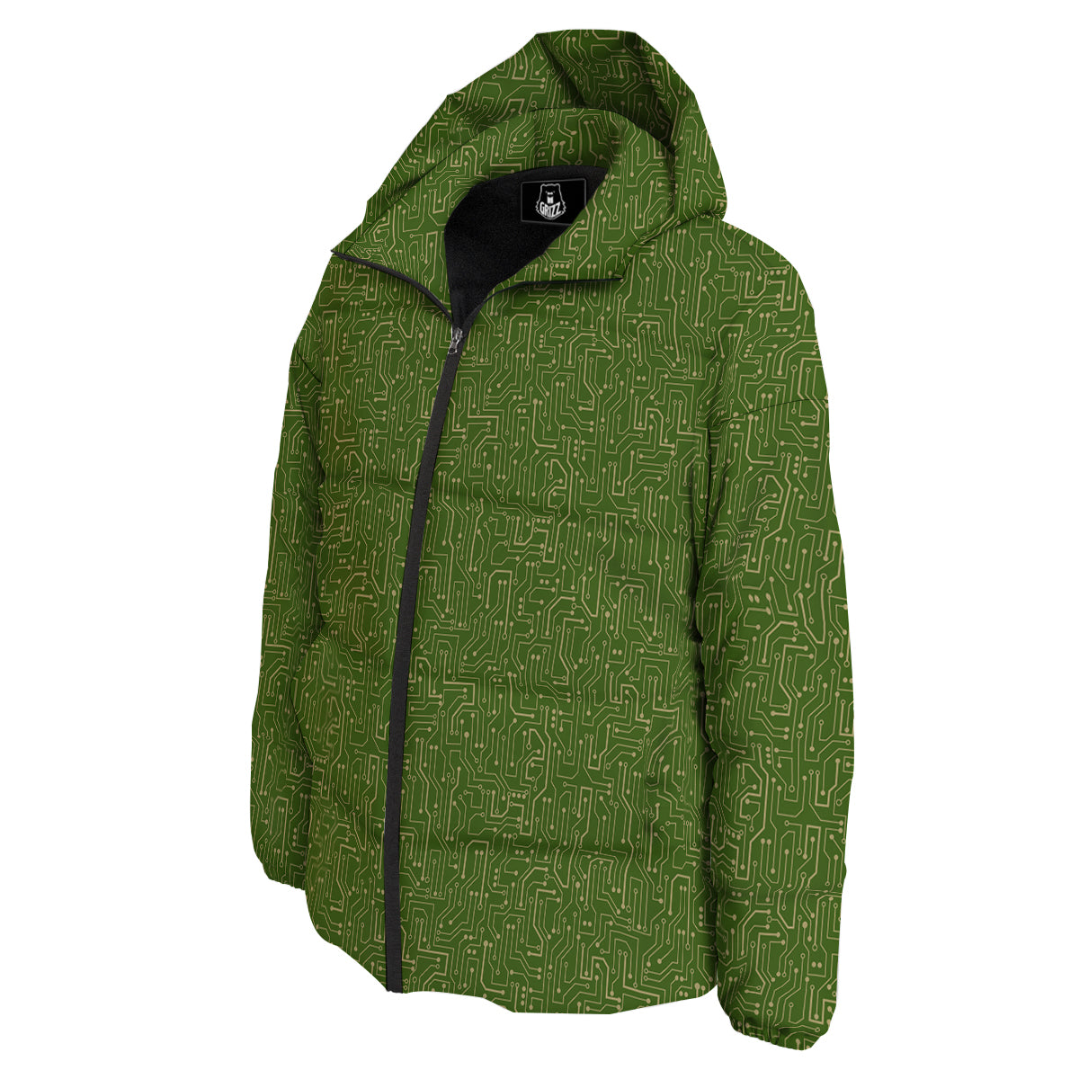 Circuit Green Print Pattern Down Jacket-grizzshop