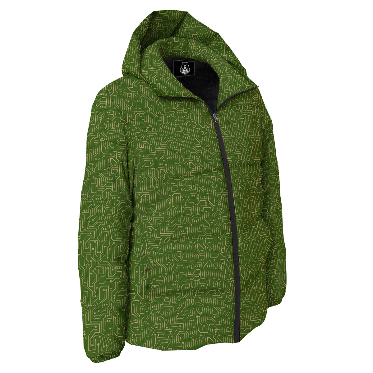 Circuit Green Print Pattern Down Jacket-grizzshop
