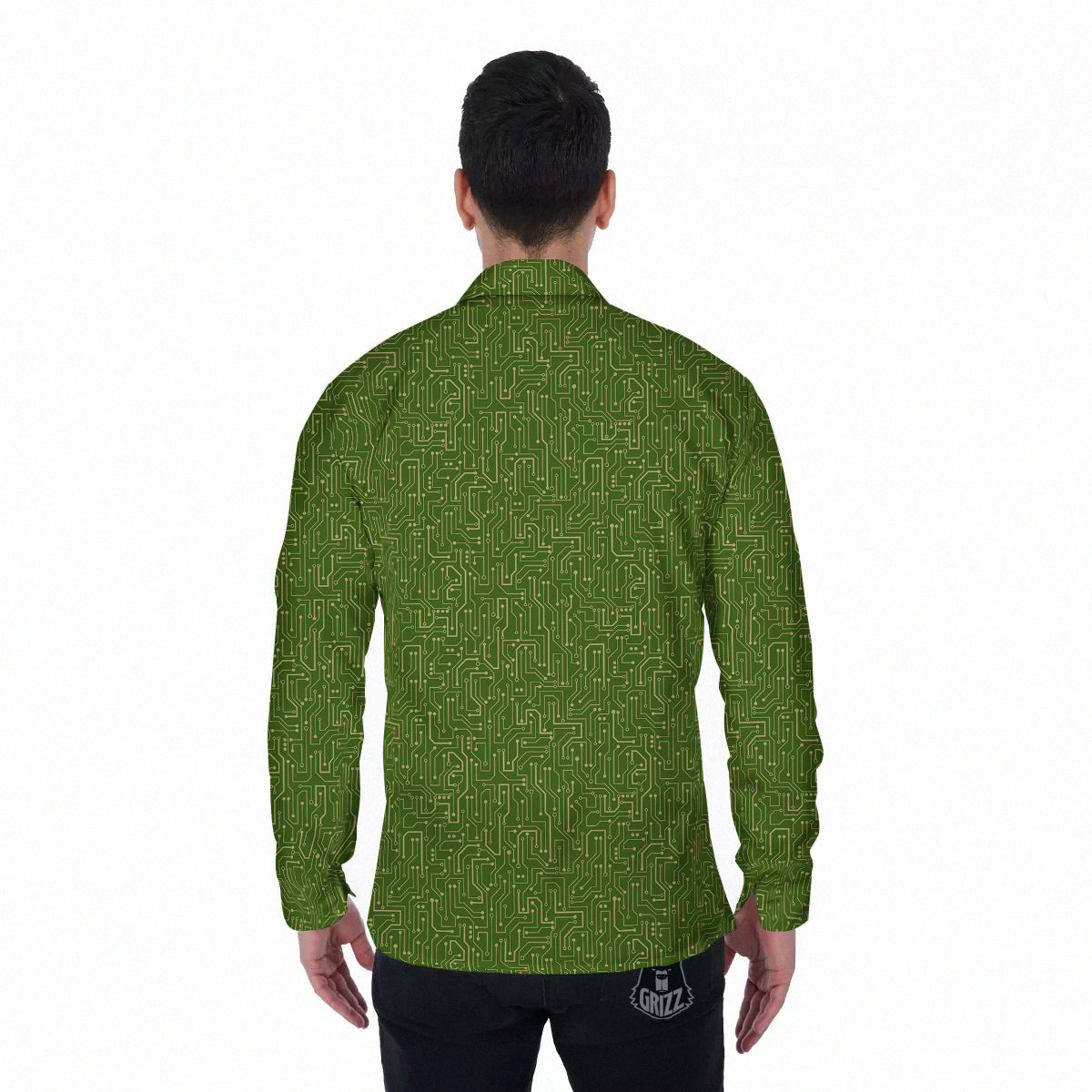 Circuit Green Print Pattern Men's Long Sleeve Shirts-grizzshop