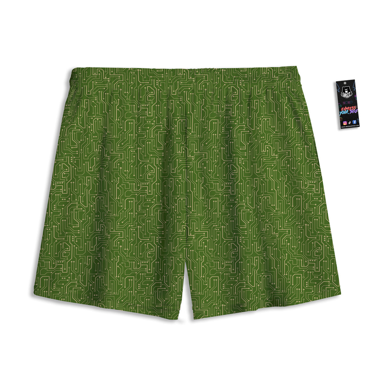 Circuit Green Print Pattern Mesh Shorts-grizzshop