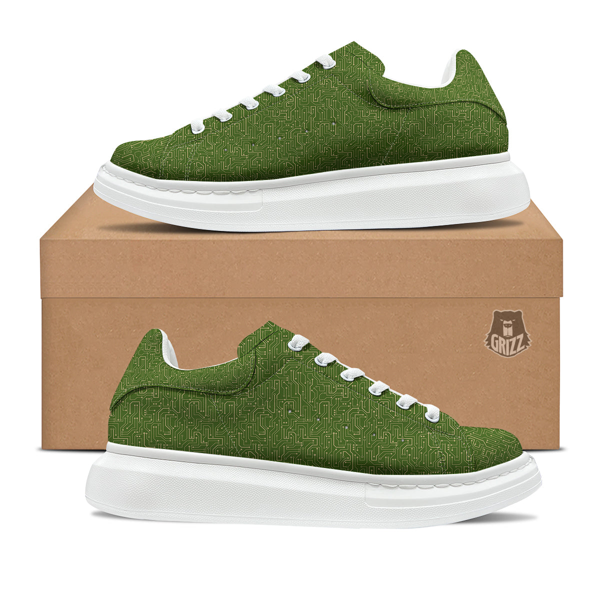 Circuit Green Print Pattern Platform Shoes-grizzshop