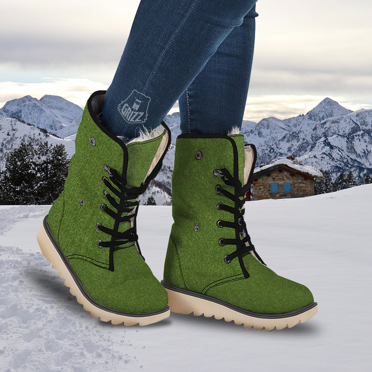 Circuit Green Print Pattern Snow Boots-grizzshop