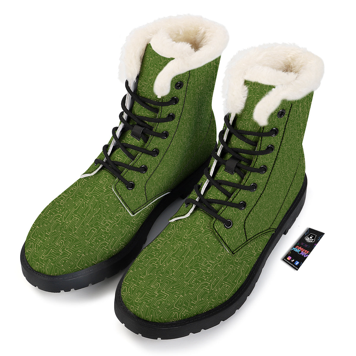 Circuit Green Print Pattern Winter Boots-grizzshop