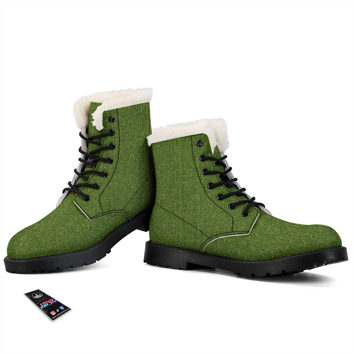 Circuit Green Print Pattern Winter Boots-grizzshop