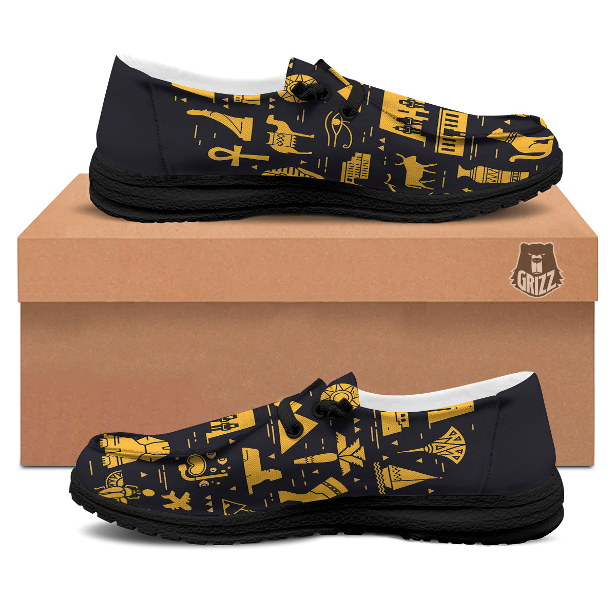 Circular Symbols Of Egypt Print Black Loafers-grizzshop