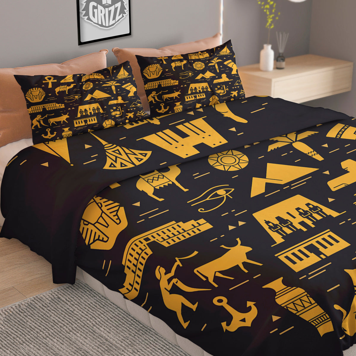 Circular Symbols Of Egypt Print Duvet Cover Bedding Set