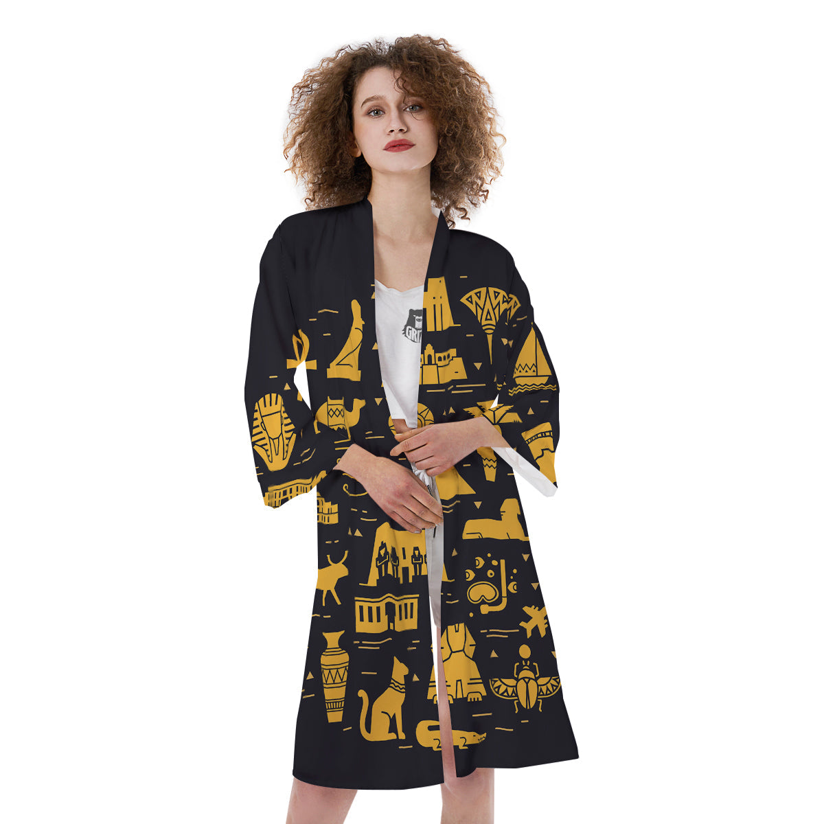 Circular Symbols Of Egypt Print Kimono-grizzshop