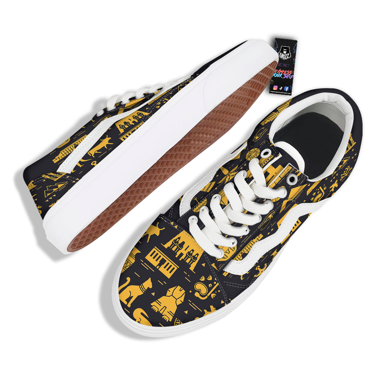 Circular Symbols Of Egypt Print Skate Shoes-grizzshop