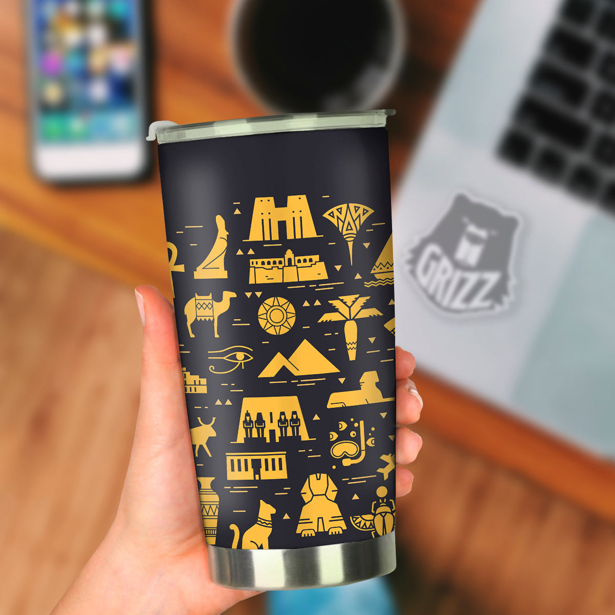 Circular Symbols Of Egypt Print Tumbler-grizzshop