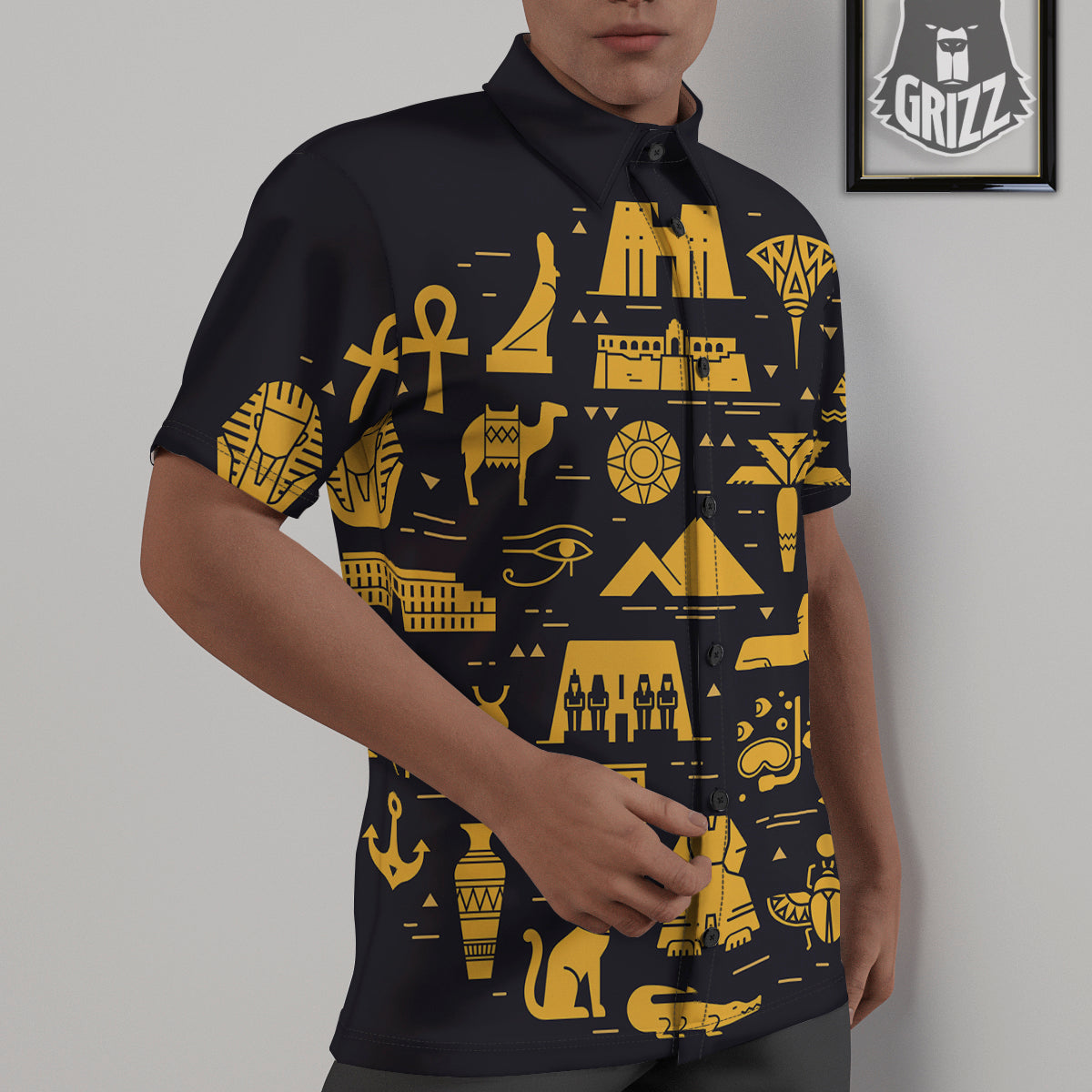 Circular Symbols Of Egypt Print Untucked Shirts-grizzshop