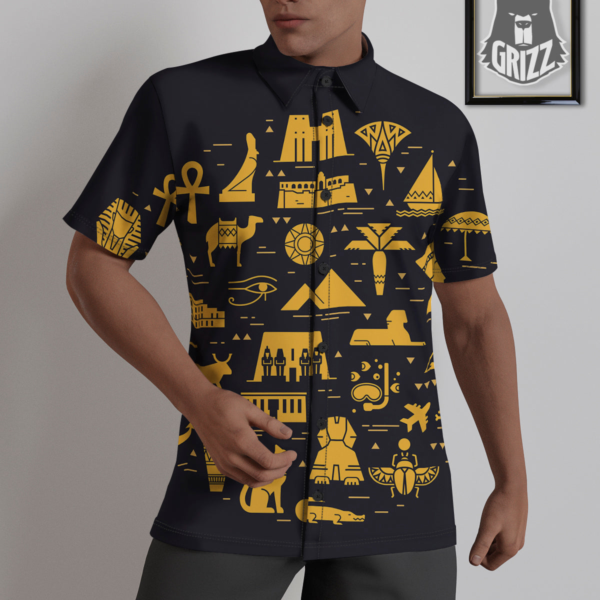 Circular Symbols Of Egypt Print Untucked Shirts-grizzshop