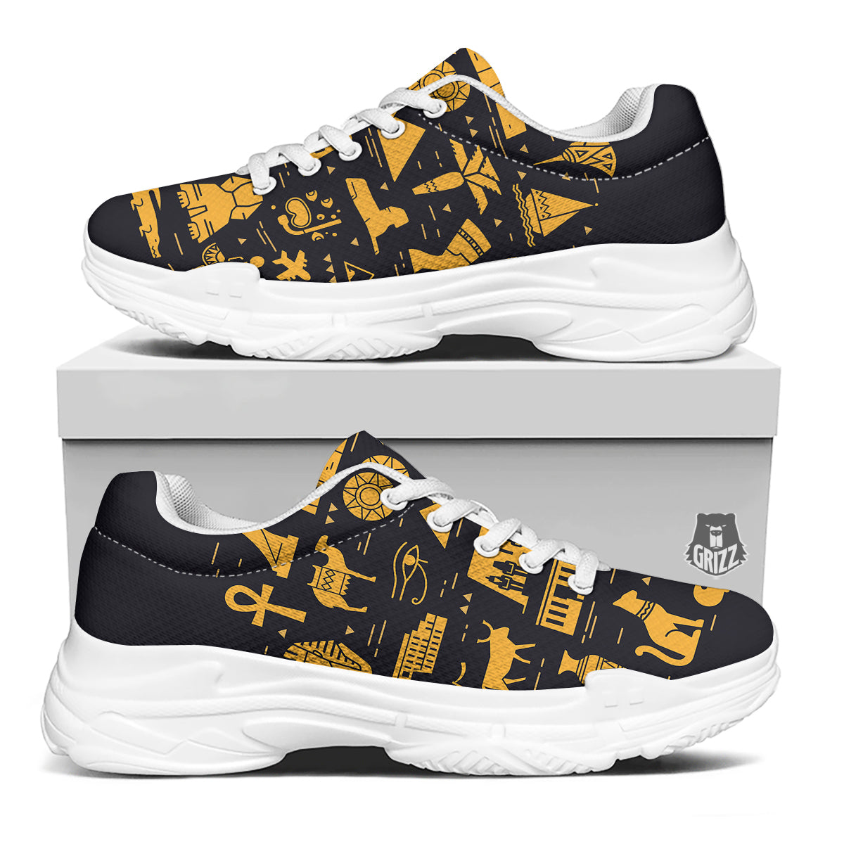 Circular Symbols Of Egypt Print White Chunky Shoes-grizzshop