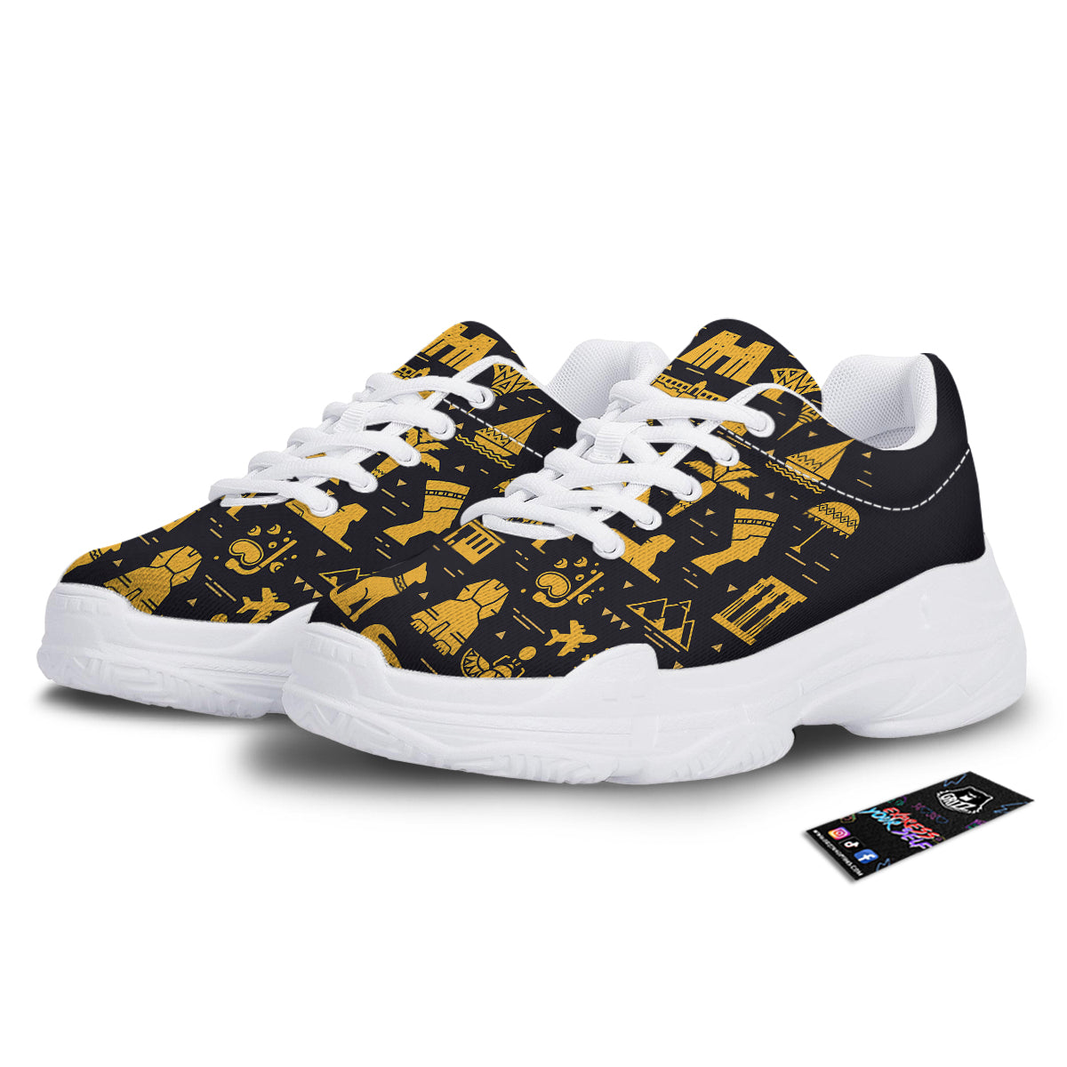 Circular Symbols Of Egypt Print White Chunky Shoes-grizzshop