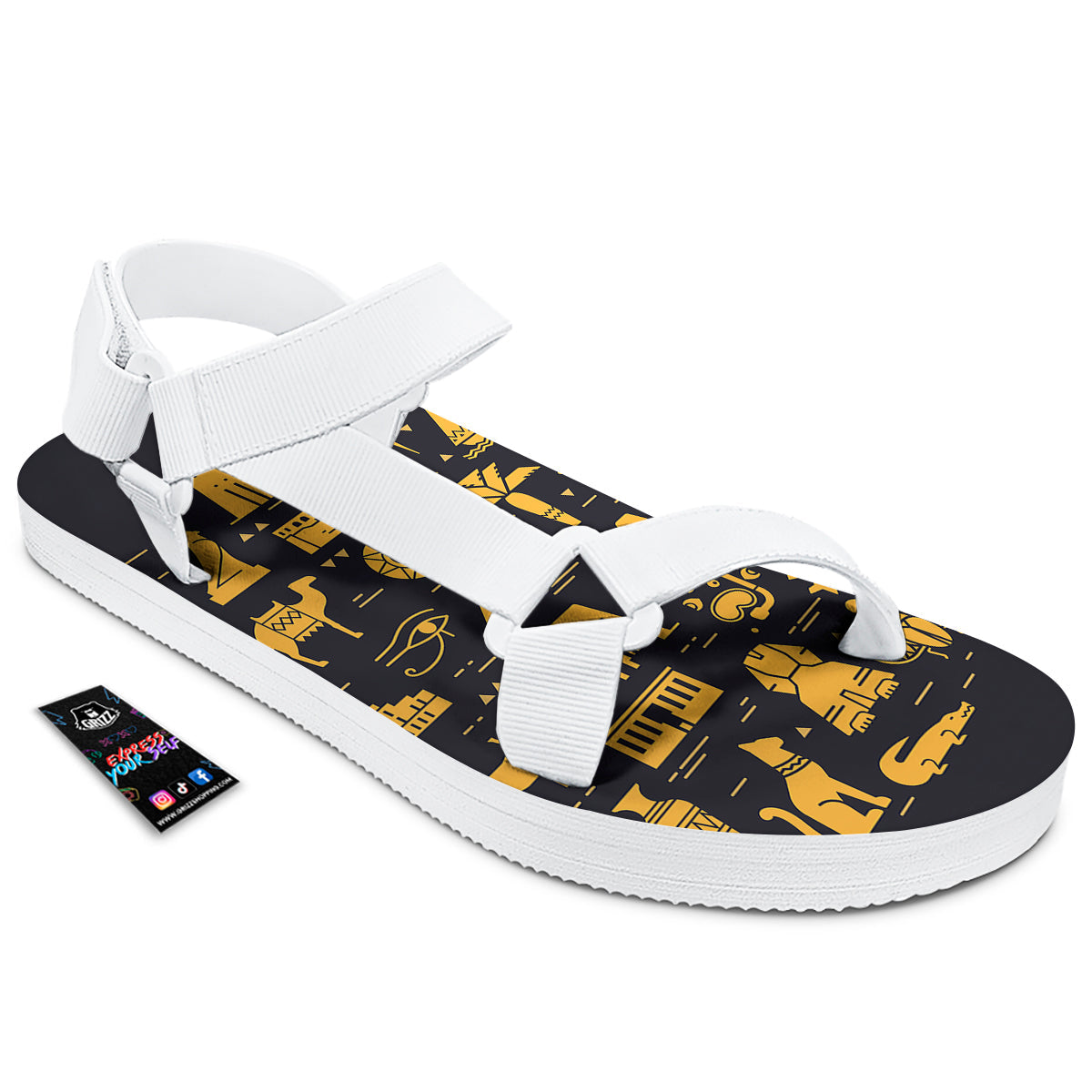 Circular Symbols Of Egypt Print White Open Toe Sandals-grizzshop
