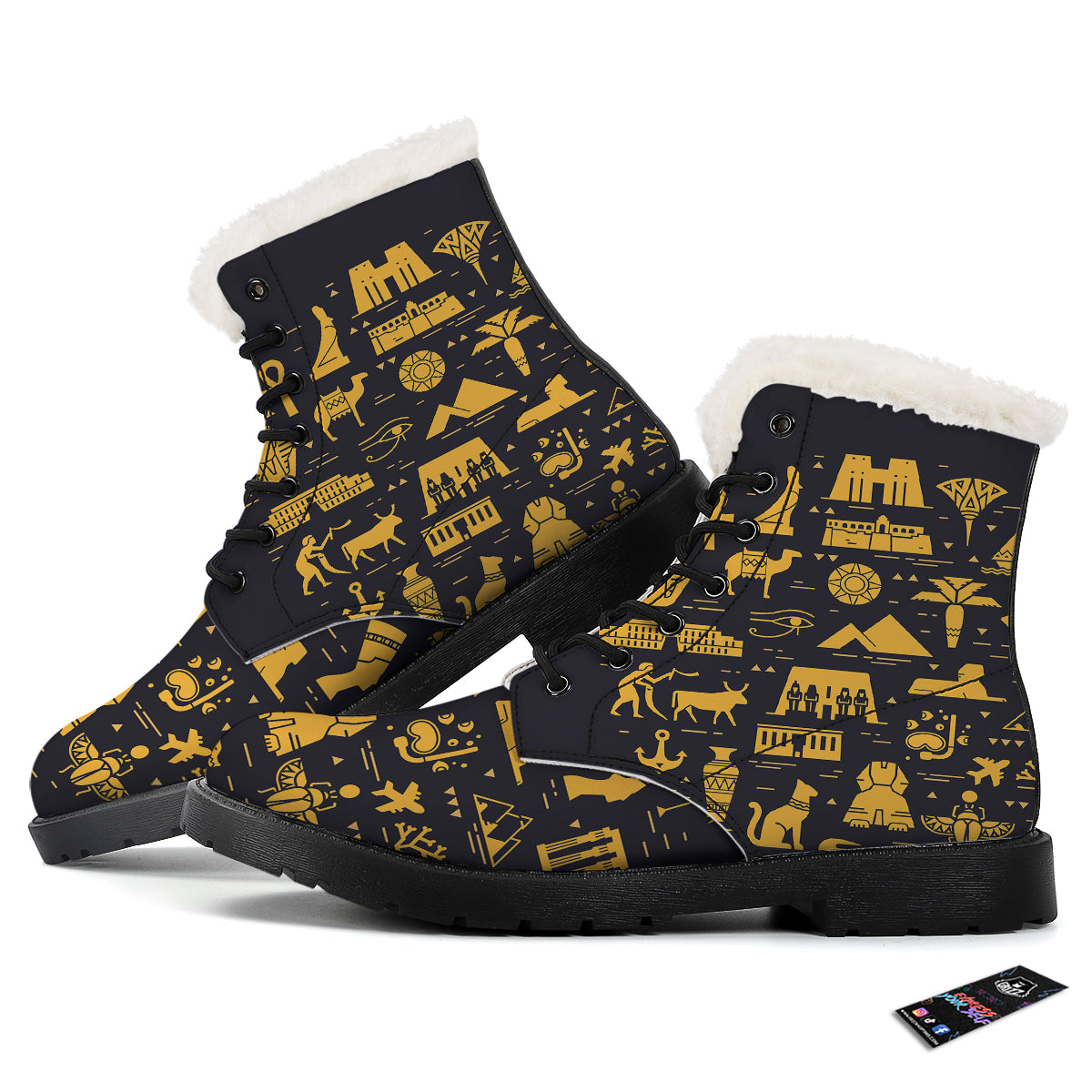Circular Symbols Of Egypt Print Winter Boots-grizzshop