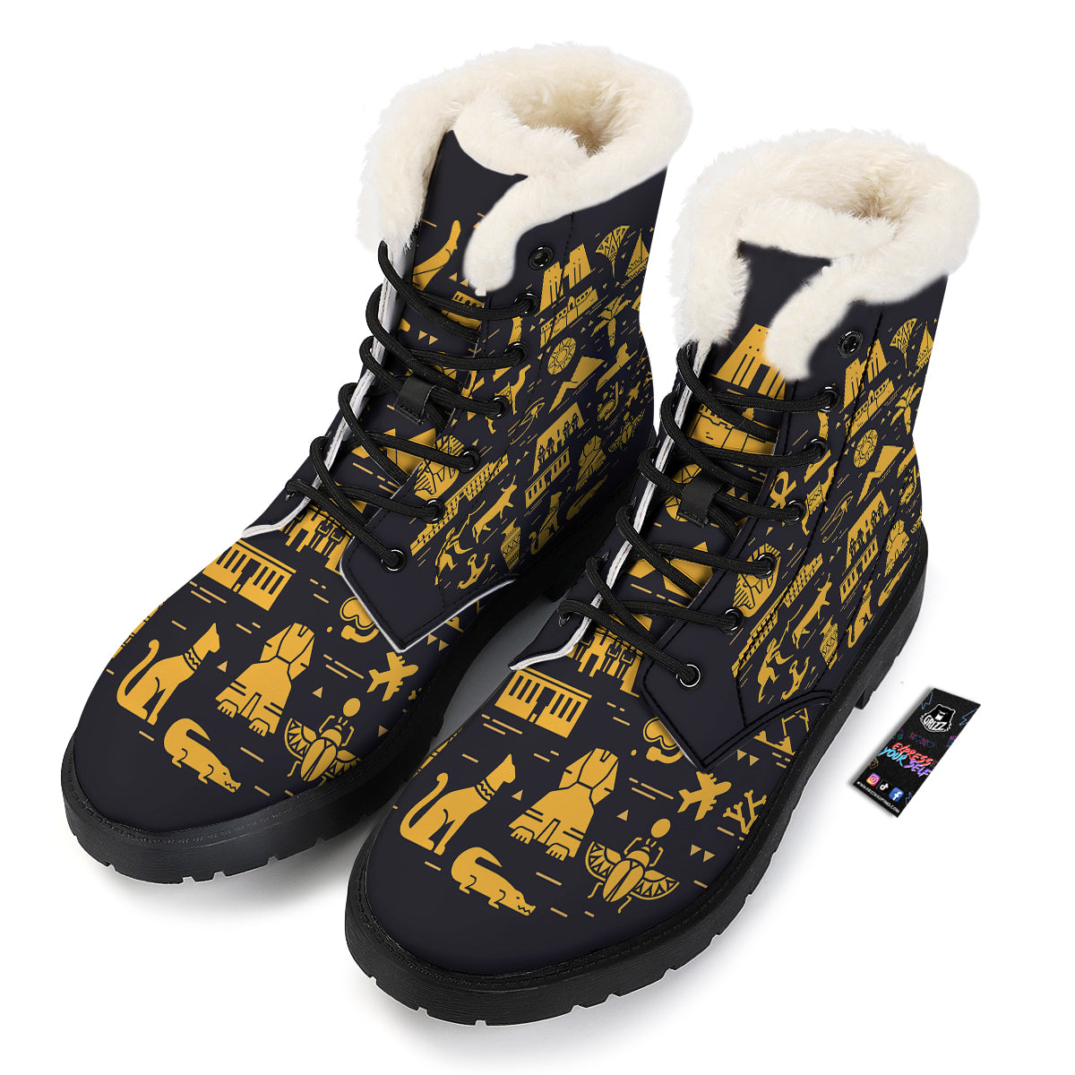 Circular Symbols Of Egypt Print Winter Boots-grizzshop