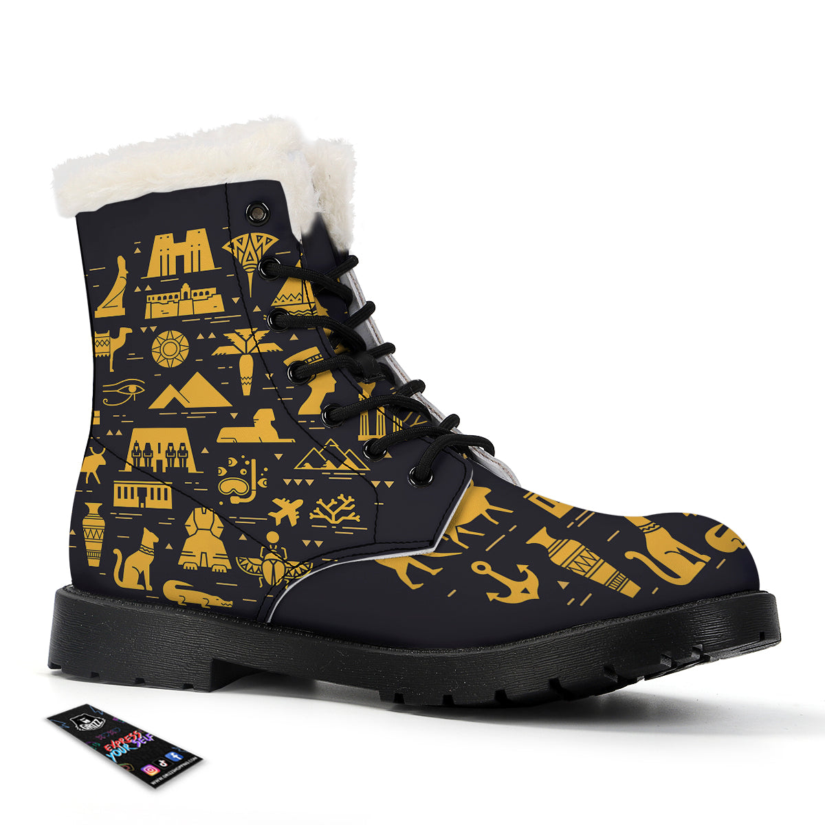 Circular Symbols Of Egypt Print Winter Boots-grizzshop