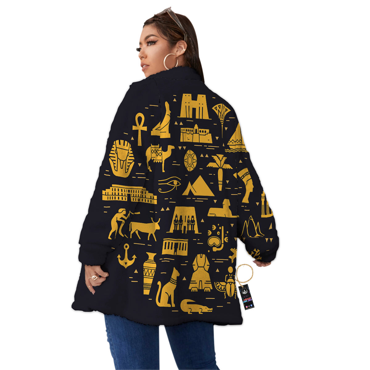 Circular Symbols Of Egypt Print Women's Sherpa Jacket-grizzshop