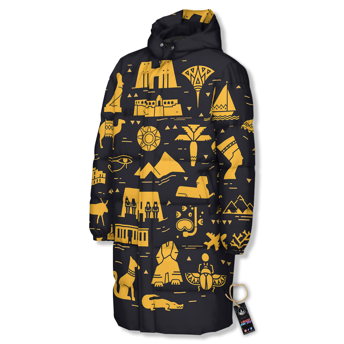 Circular Symbols Of Egypt Print Long Down Jacket
