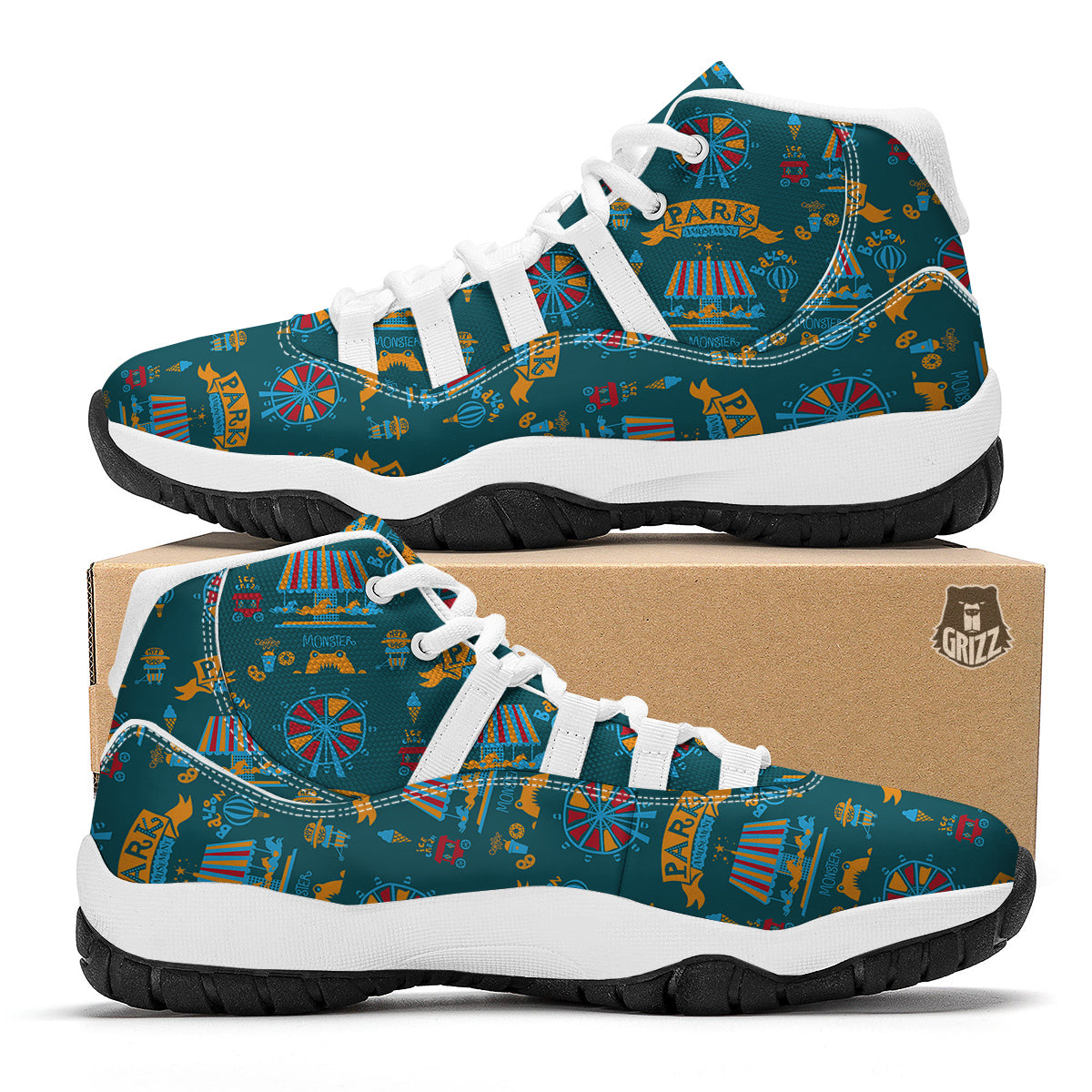 Circus Amusement Park Pattern Print White Bball Shoes-grizzshop