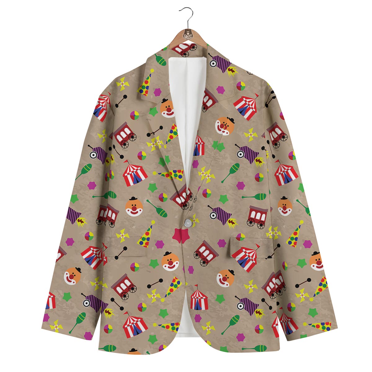 Circus Pattern Print Men's Blazer-grizzshop