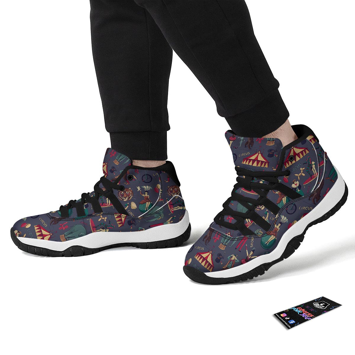 Circus Print Pattern Black Bball Shoes-grizzshop