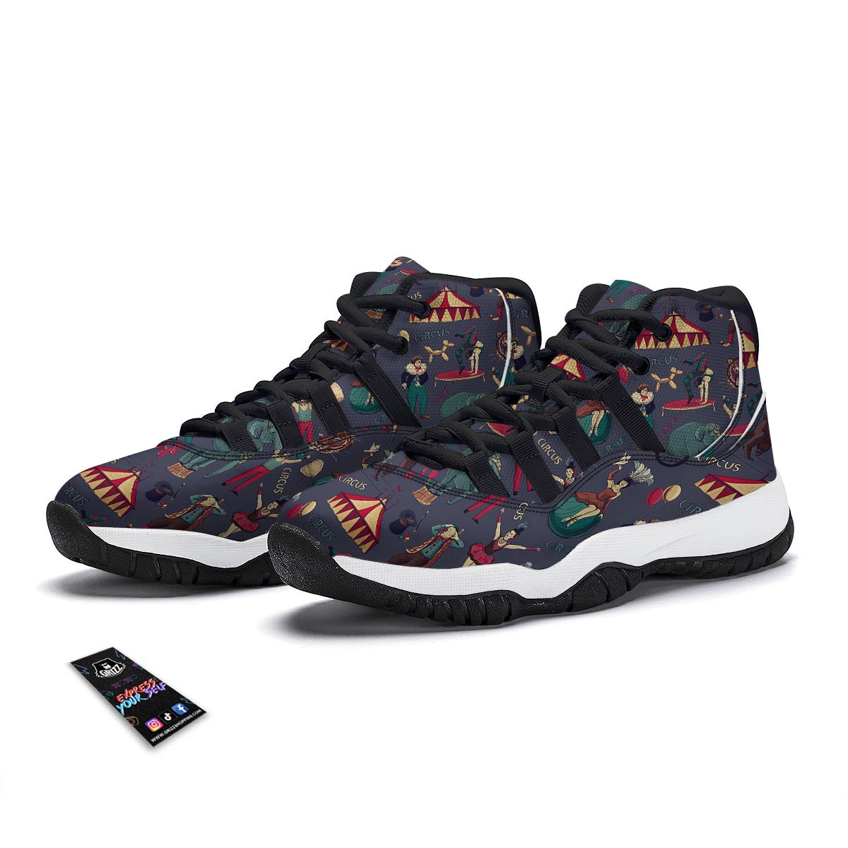 Circus Print Pattern Black Bball Shoes-grizzshop
