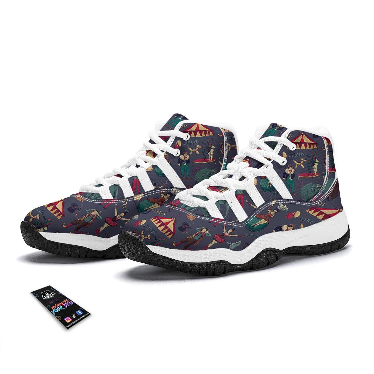 Circus Print Pattern White Bball Shoes-grizzshop