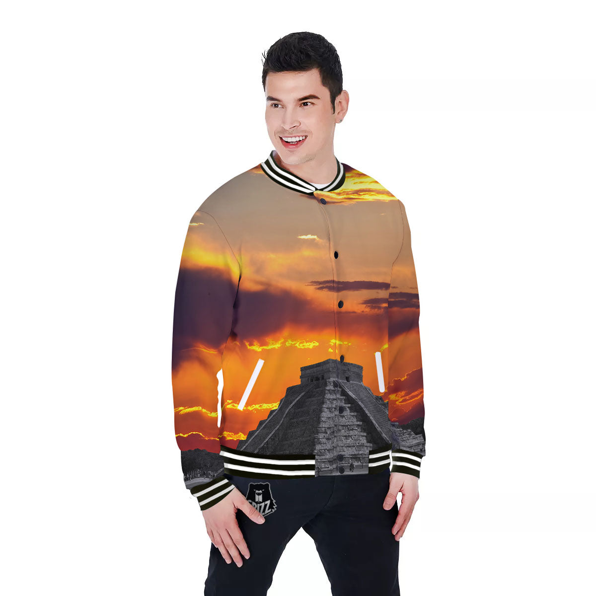 Civilization Mayan Print Baseball Jacket-grizzshop