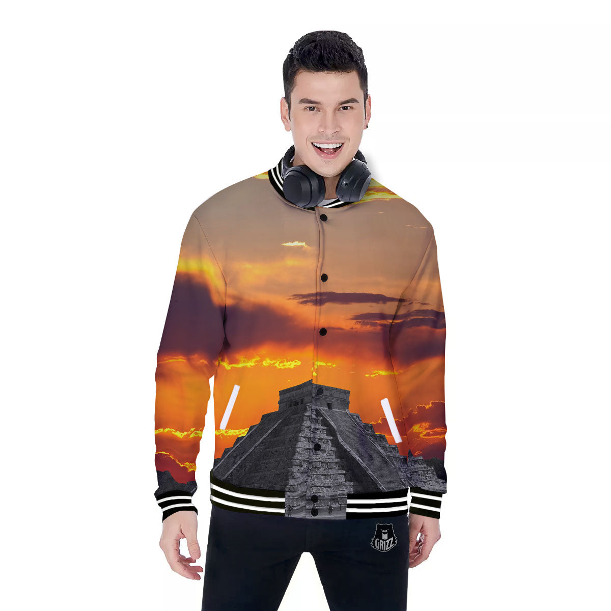 Civilization Mayan Print Baseball Jacket-grizzshop