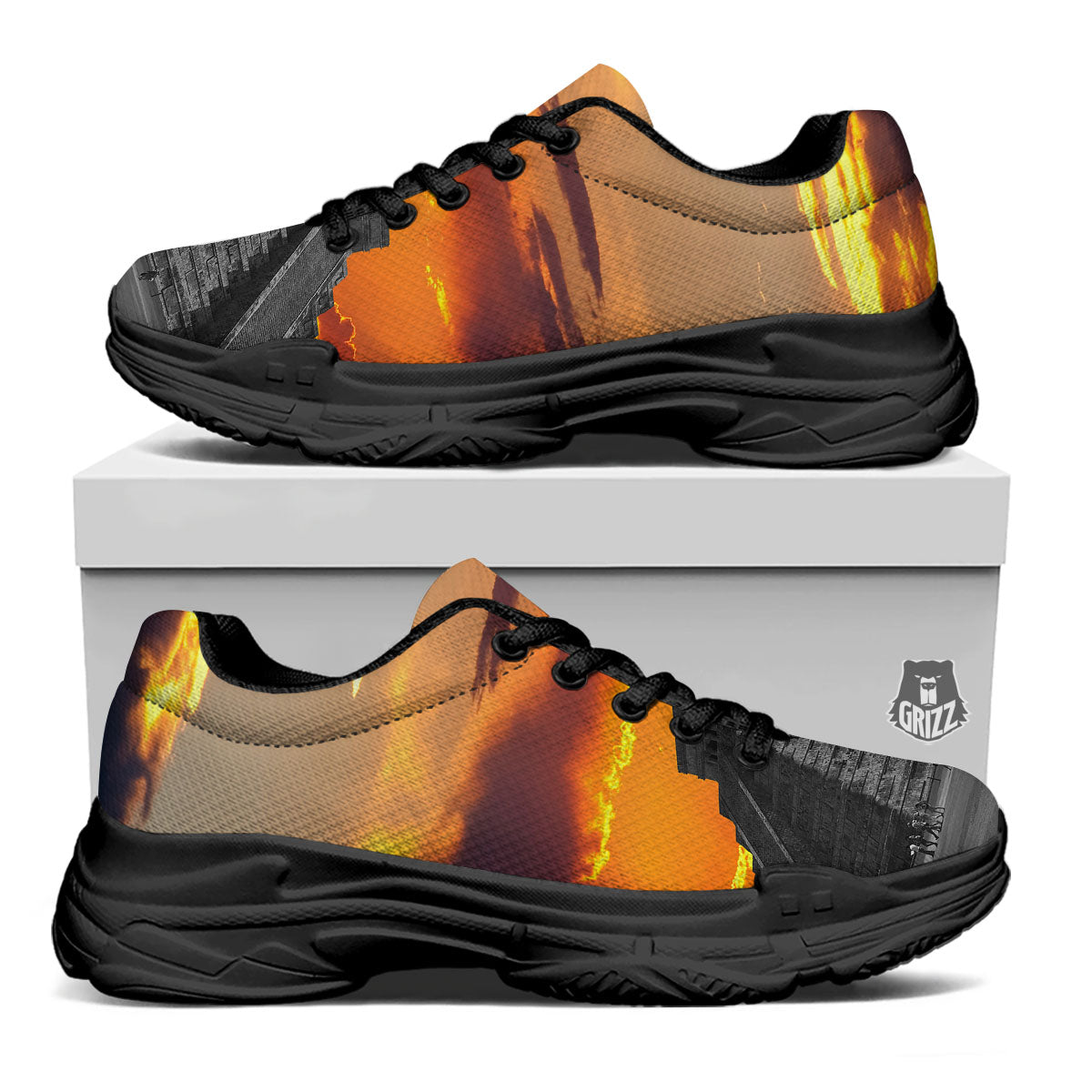 Civilization Mayan Print Black Chunky Shoes-grizzshop