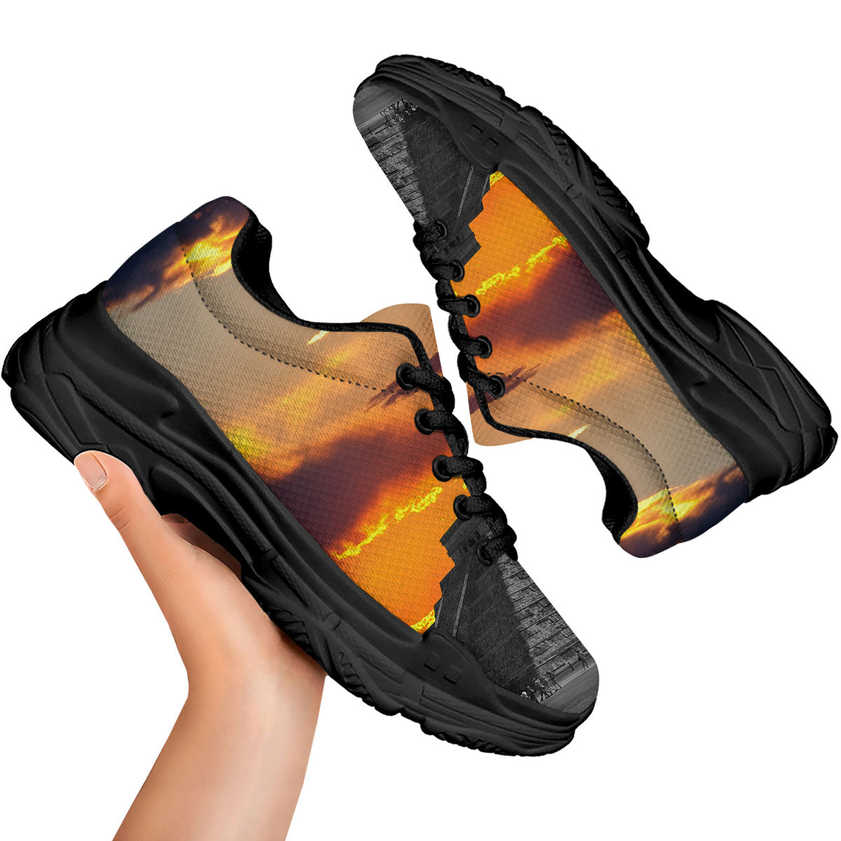 Civilization Mayan Print Black Chunky Shoes-grizzshop