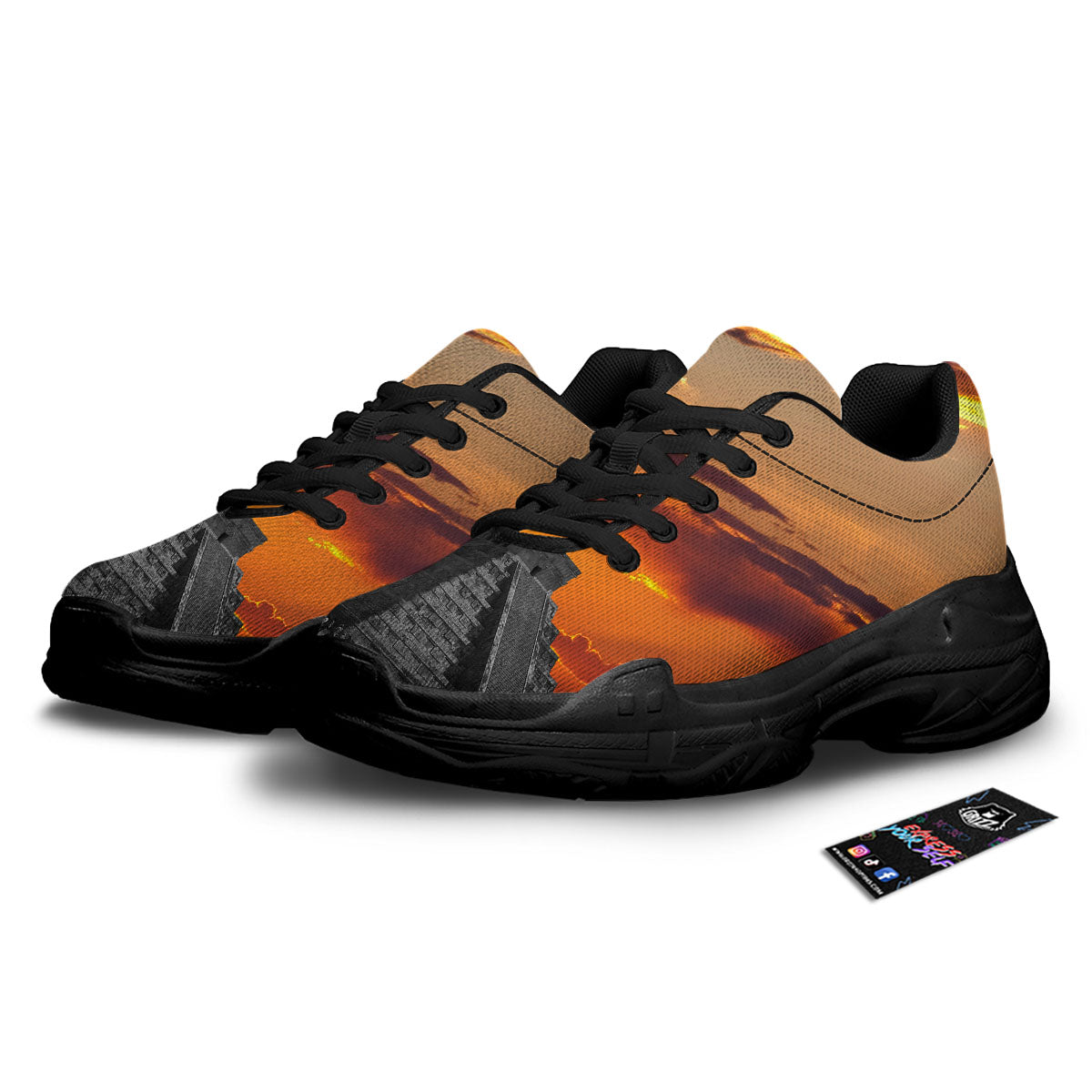 Civilization Mayan Print Black Chunky Shoes-grizzshop