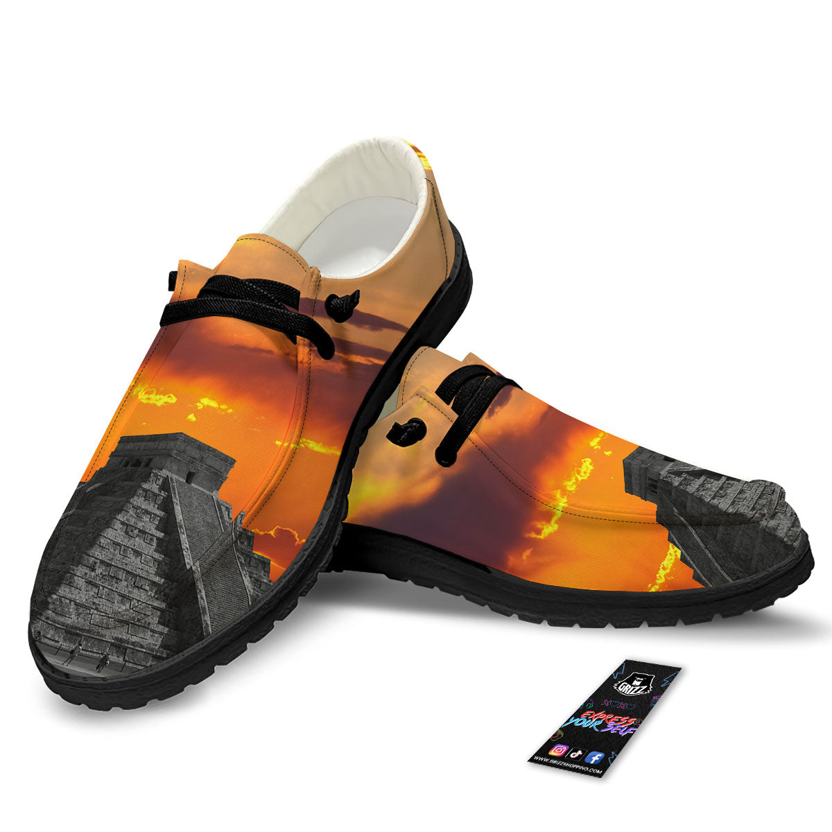 Civilization Mayan Print Black Loafers-grizzshop