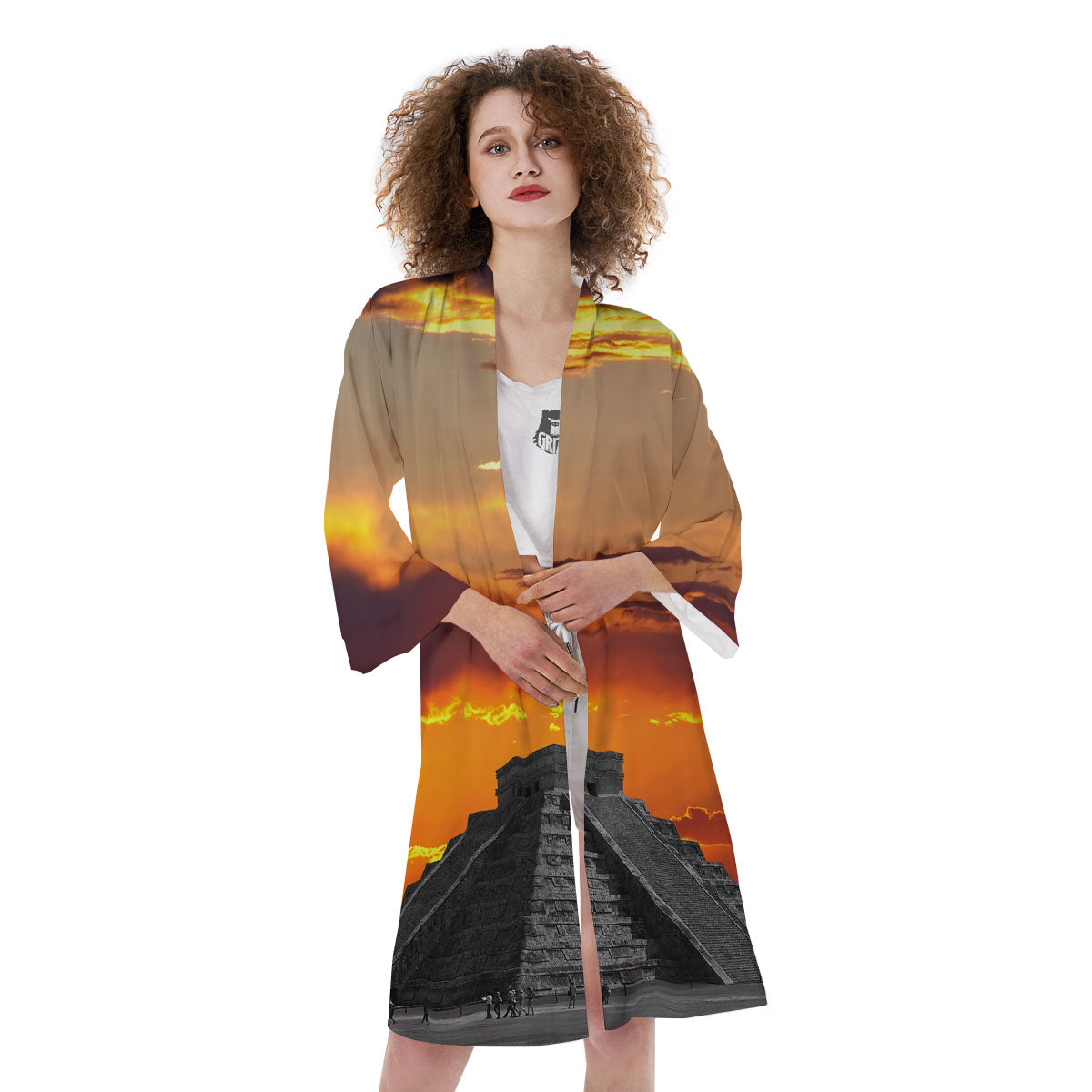 Civilization Mayan Print Kimono-grizzshop
