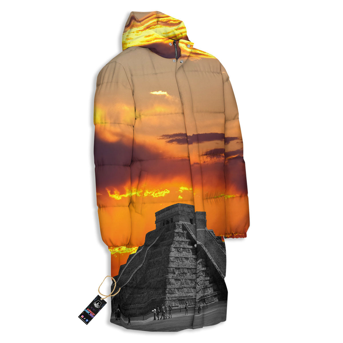 Civilization Mayan Print Long Down Jacket-grizzshop