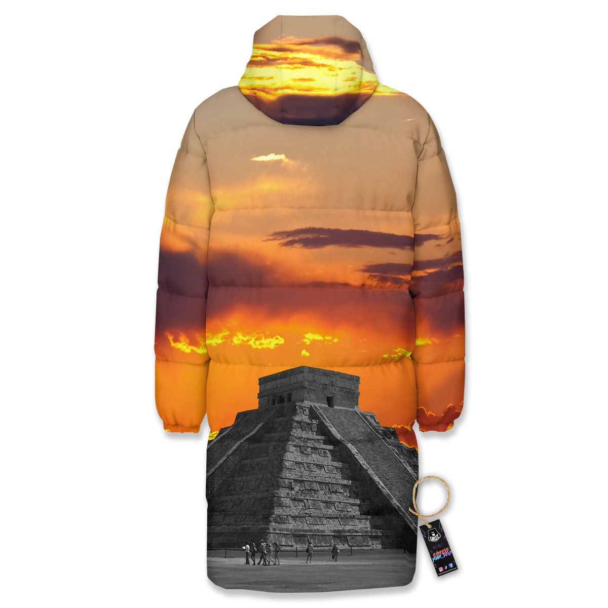 Civilization Mayan Print Long Down Jacket-grizzshop