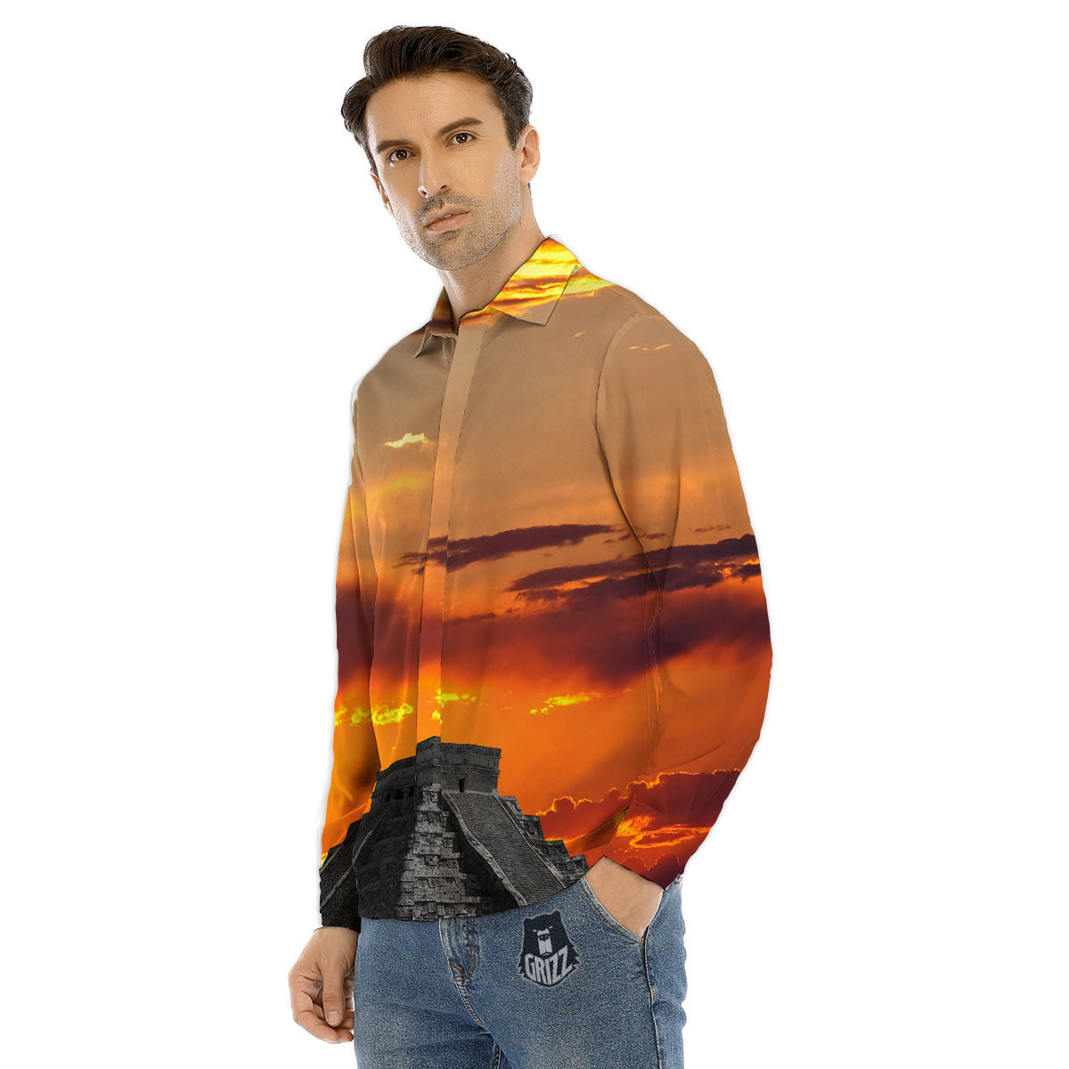 Civilization Mayan Print Men's Dress Shirts-grizzshop