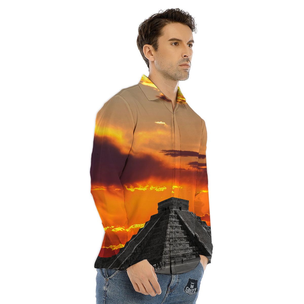 Civilization Mayan Print Men's Dress Shirts-grizzshop