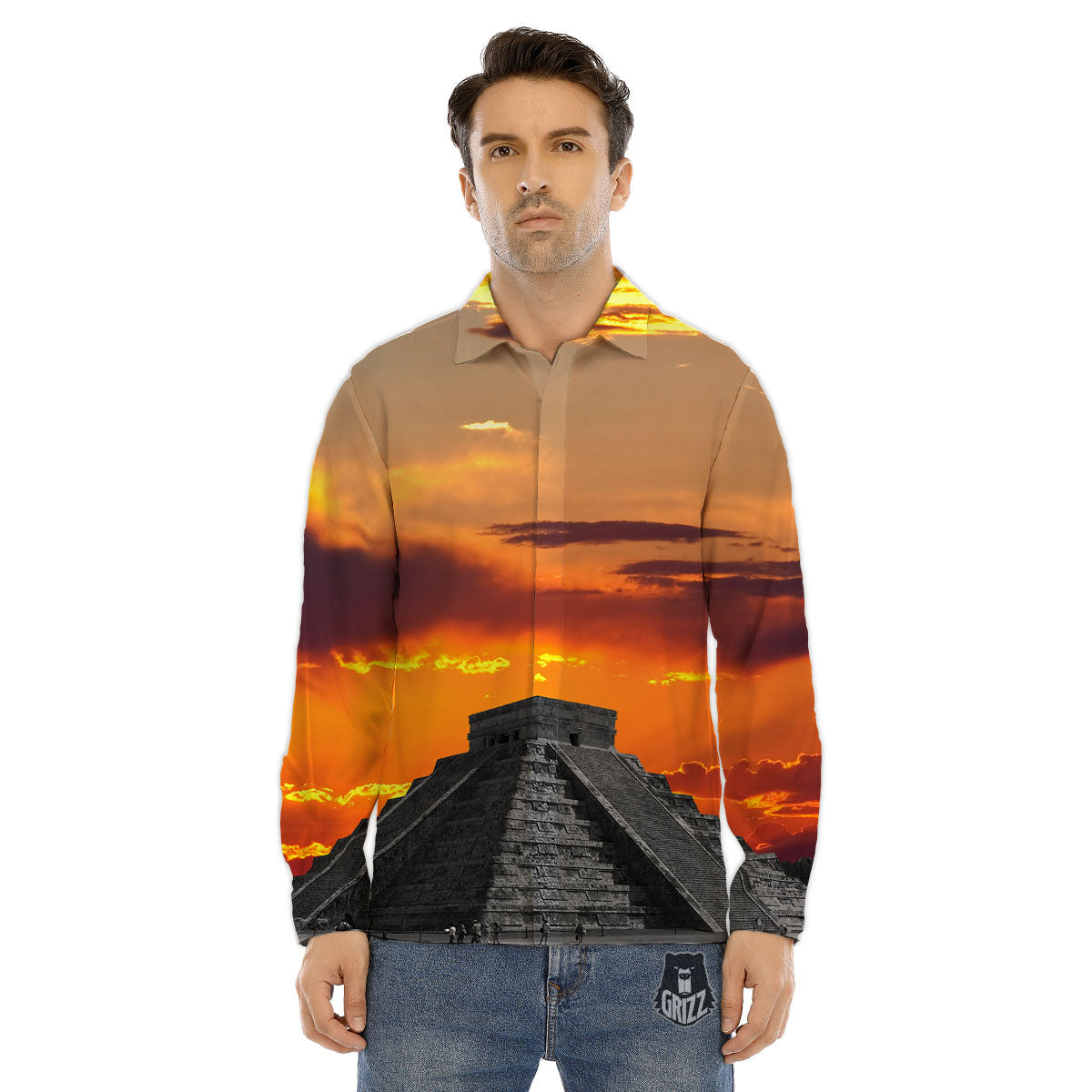 Civilization Mayan Print Men's Dress Shirts-grizzshop