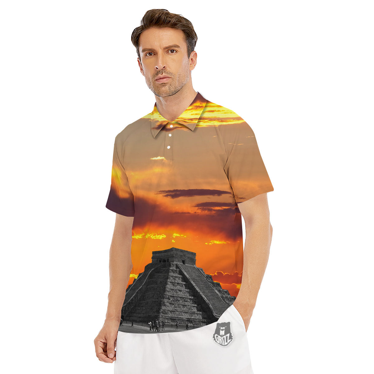 Civilization Mayan Print Men's Golf Shirts-grizzshop