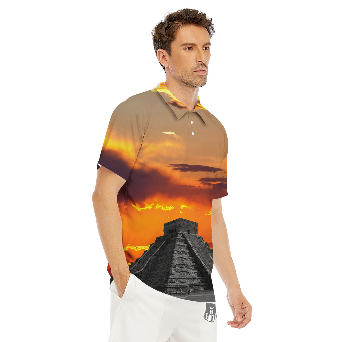 Civilization Mayan Print Men's Golf Shirts-grizzshop