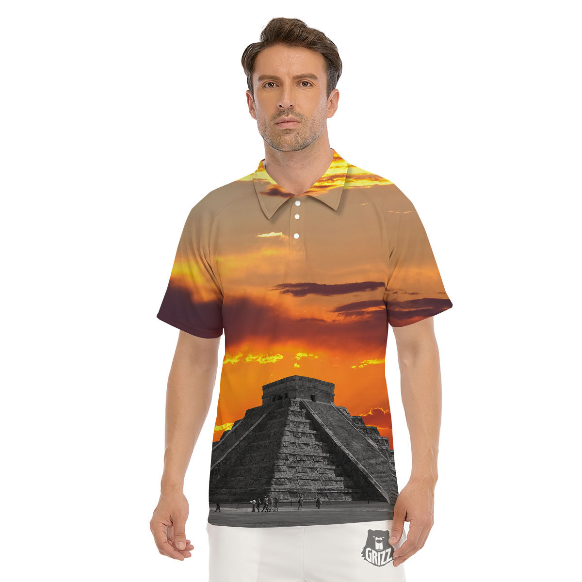 Civilization Mayan Print Men's Golf Shirts-grizzshop