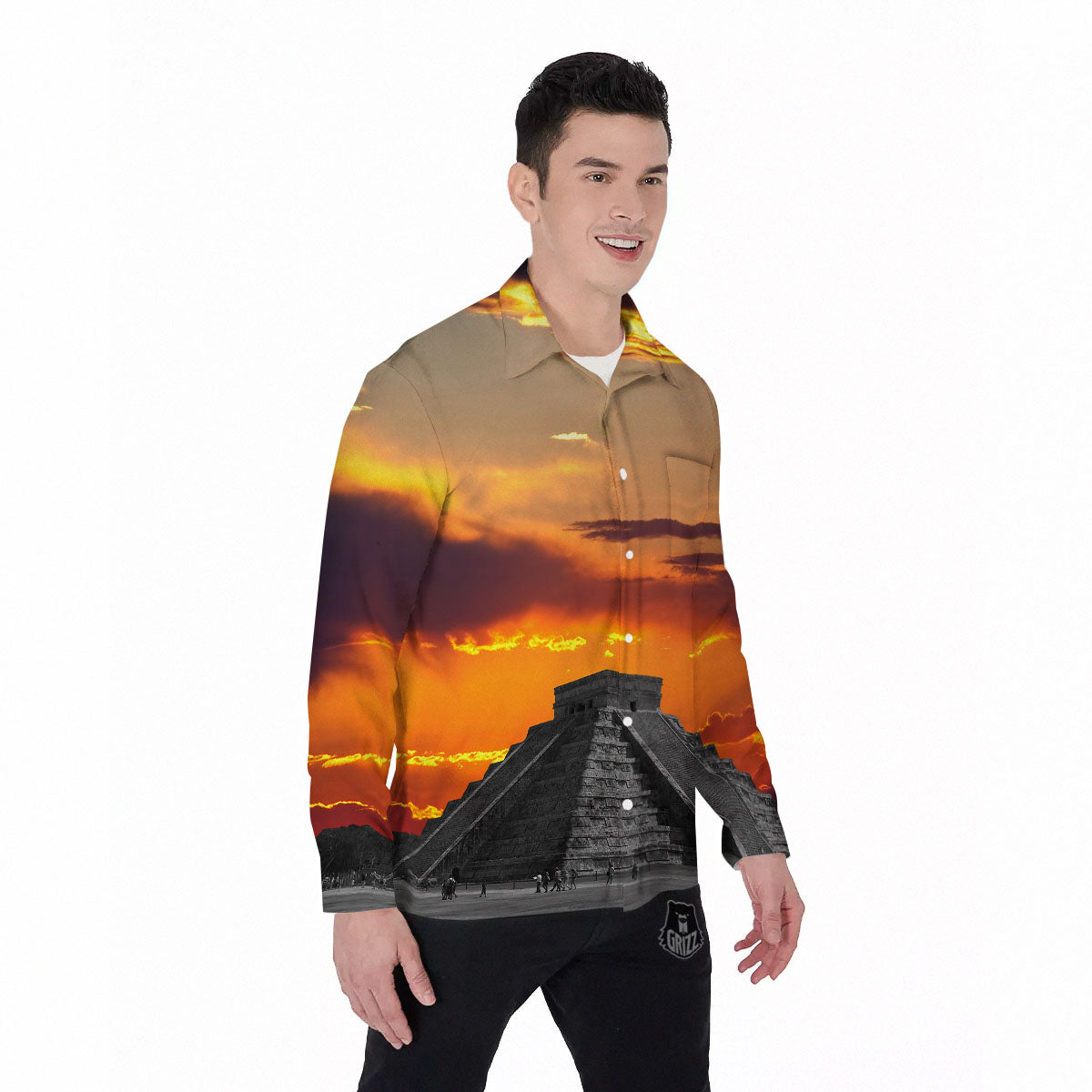 Civilization Mayan Print Men's Long Sleeve Shirts-grizzshop