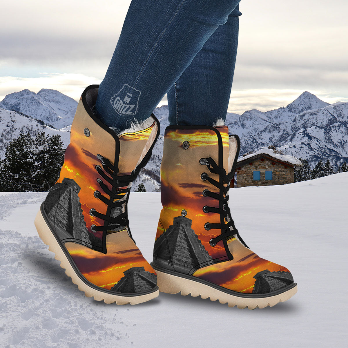 Civilization Mayan Print Snow Boots-grizzshop